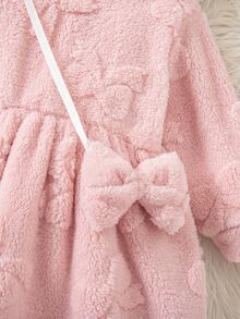 SHEIN 兒童粉色秋冬毛絨連身裙 - 粉色 - 查看 5