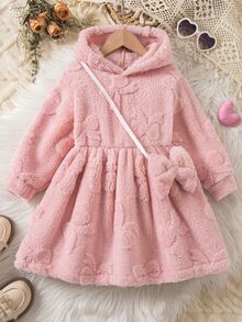 SHEIN 兒童粉色秋冬毛絨連身裙 - 粉色 - 查看 1