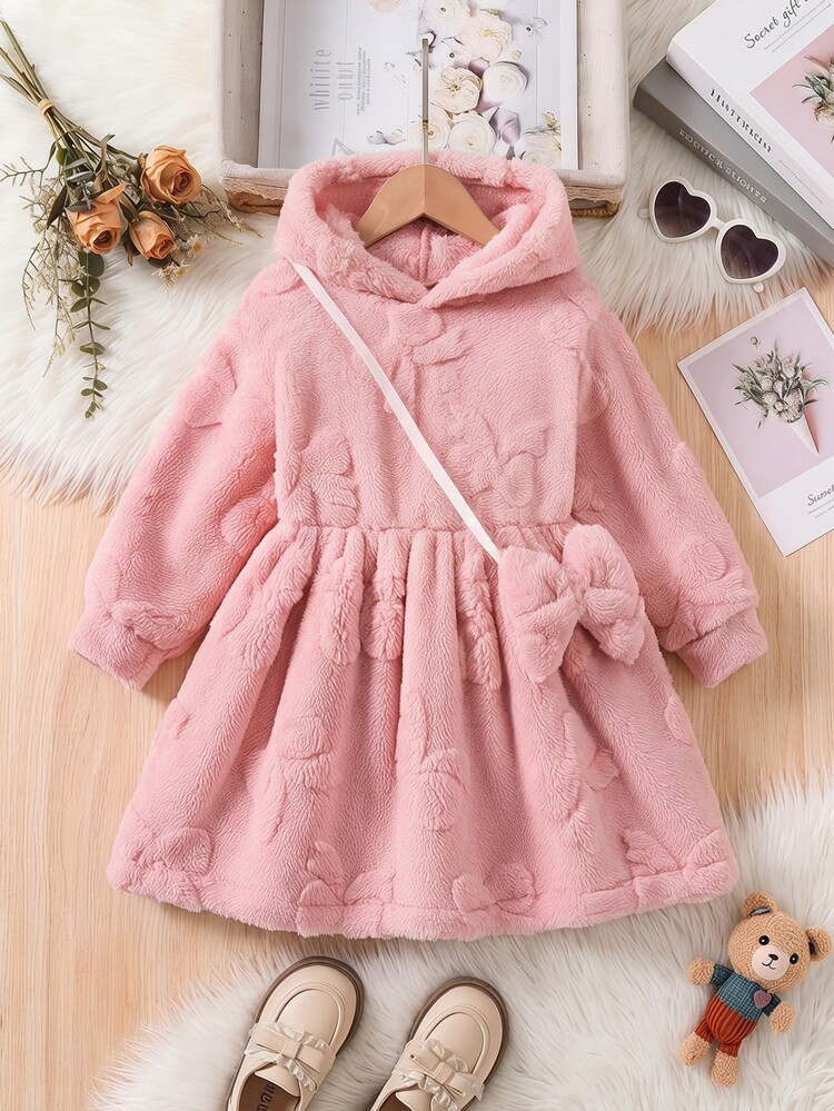 SHEIN 兒童粉色秋冬毛絨連身裙 - 粉色 - 查看 3