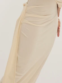 MUSEYN Cream Jersey Lace Back Long Sleeve Drape Maxi Dress Casual Comfortable Effortless Evening Wedding Guest Fall - Beige - View 7