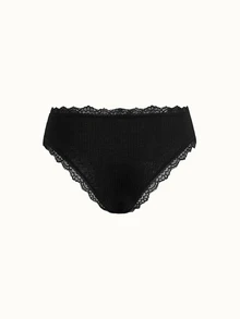 Bonmuse 7条装女士花卉撞色蕾丝边100%纯棉内裤 - 黑與白 - 查看 7