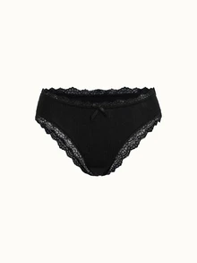 Bonmuse 7条装女士花卉撞色蕾丝边100%纯棉内裤 - 黑與白 - 查看 6