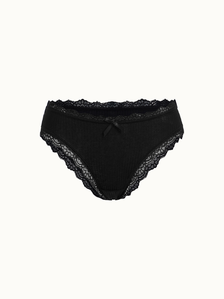 Bonmuse 7pcs Women's Floral Contrast Lace Trim 100% Cotton Panties - Black and White - View 6