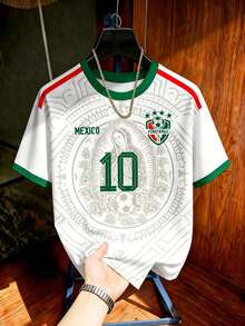 Aesthetic Post White Summer Streetwear Graphic Holiday Retro Mexican Mayan Totem Football Jersey Floral Print Player Version Contrast Color Round Neck Training Shirt - Multicolor - View 3