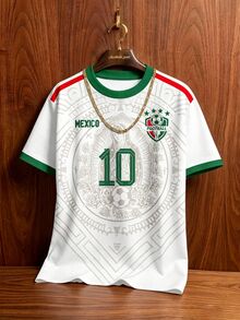 Aesthetic Post White Summer Streetwear Graphic Holiday Retro Mexican Mayan Totem Football Jersey Floral Print Player Version Contrast Color Round Neck Training Shirt - Multicolor - View 2