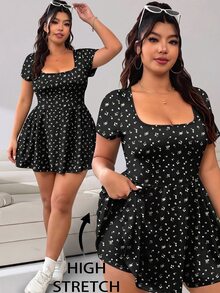 Solflare Plus Size Ditsy Floral Casual Jumpsuit, Suitable For Summer - Multicolor - View 1