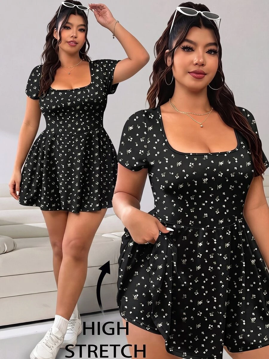 Solflare Plus Size Ditsy Floral Casual Jumpsuit, Suitable For Summer - Multicolor - View 1