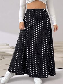 Solflare Plus Polka Dot Print Skirt Fall - Black - View 1