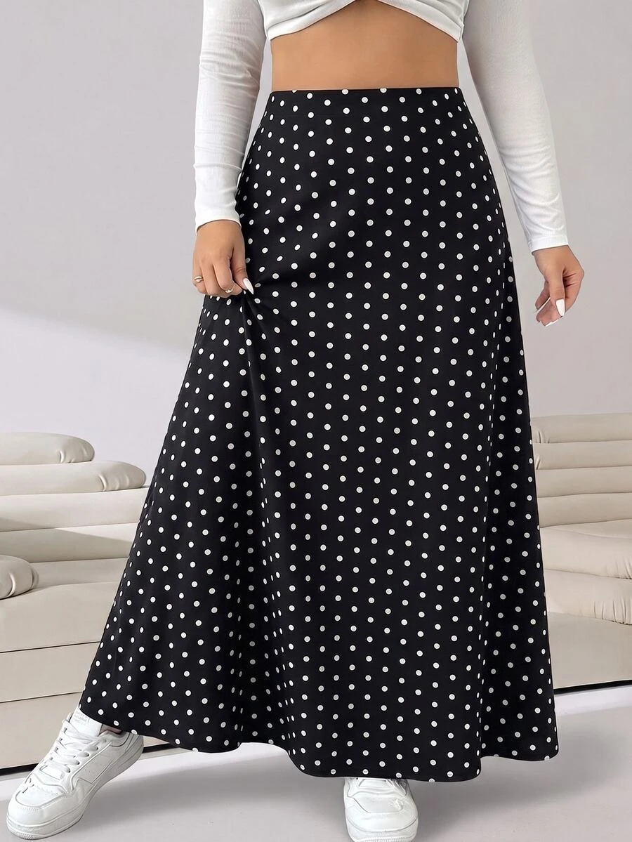 Solflare Plus Polka Dot Print Skirt Fall - Black - View 1