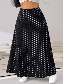 Solflare Plus Polka Dot Print Skirt Fall - Black - View 6