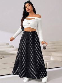 Solflare Plus Polka Dot Print Skirt Fall - Black - View 3