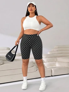 Solflare Black Plus Size Women's Fitted Polka Dot Base Layer Shorts - Black - View 4