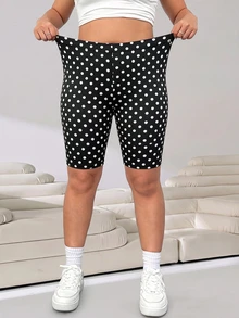Solflare Black Plus Size Women's Fitted Polka Dot Base Layer Shorts - Black - View 5
