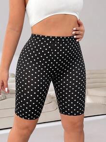 Solflare Black Plus Size Women's Fitted Polka Dot Base Layer Shorts - Black - View 6