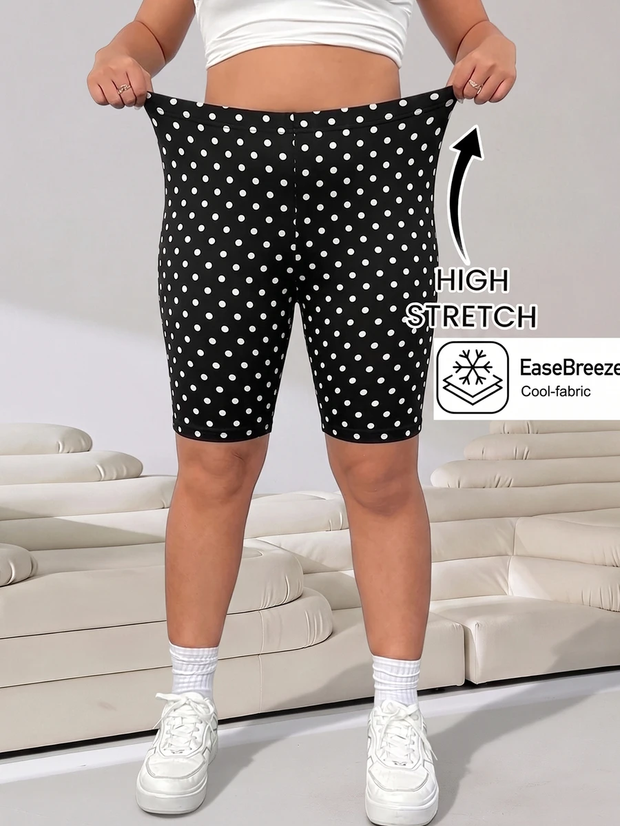 Solflare Black Plus Size Women's Fitted Polka Dot Base Layer Shorts