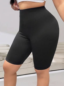 SHEIN EZwear 大尺碼女款黑色豹紋針織修身短褲內搭褲兩件套，正式寬鬆辦公沙灘米色夏季休閒端莊棕色 - 彩色 - 查看 3