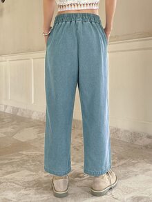 DAZY Elastic Waist Cropped Straight Leg Jeans - Light Wash - View 2