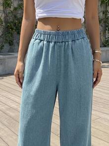 DAZY Elastic Waist Cropped Straight Leg Jeans - Light Wash - View 6