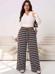 Solflare Plus Size Women Elegant Slim Fit Long Pants, Spring/Summer Fall - Brown - View 5