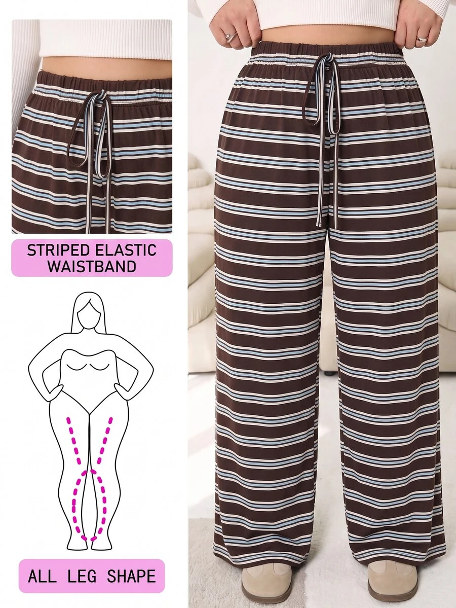 Solflare Plus Size Women Elegant Slim Fit Long Pants, Spring/Summer Fall - Brown - View 1