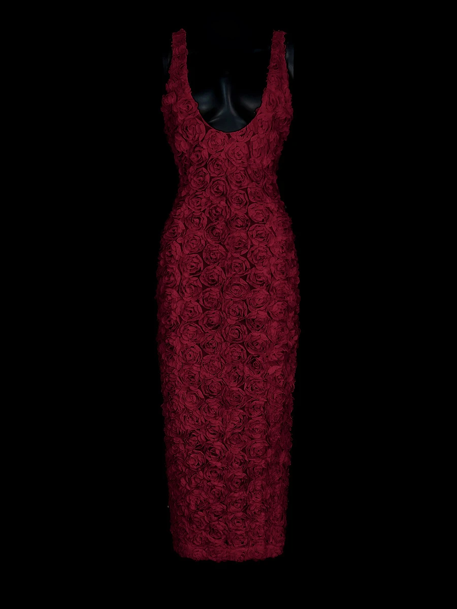 SHEIN ICON Form-Fitting Floral Jacquard Long Dress,Summer Dresses
Spring Clothes - Burgundy - View 1