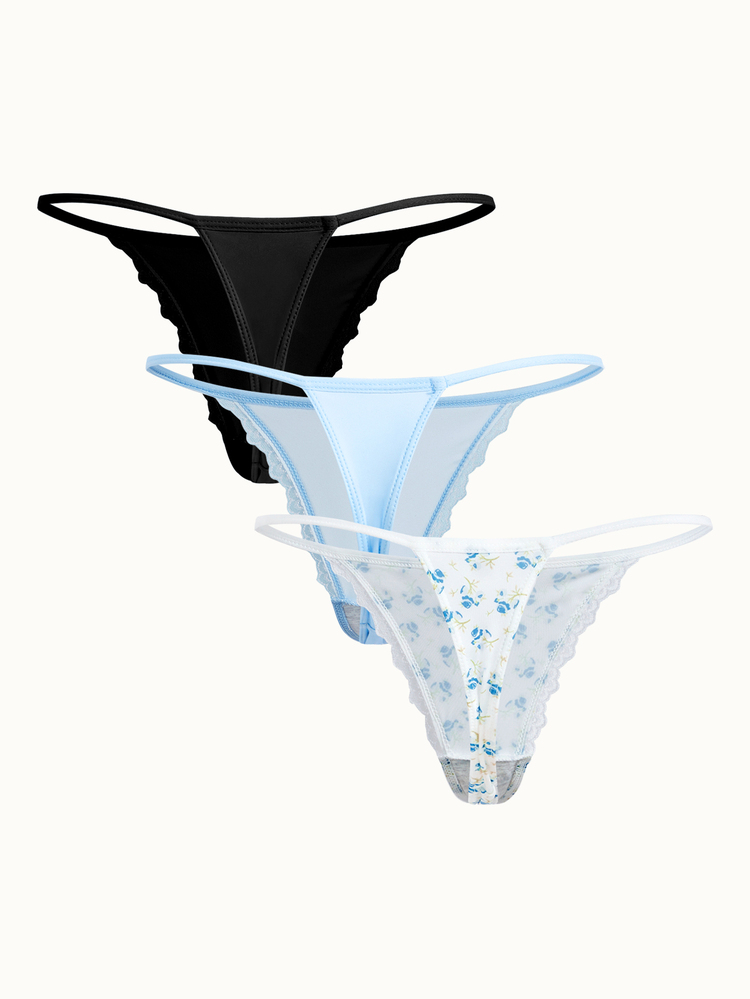 Bonmuse 3pcs/Set Women's Lace Patchwork Floral Thong Panties - Multicolor - View 4
