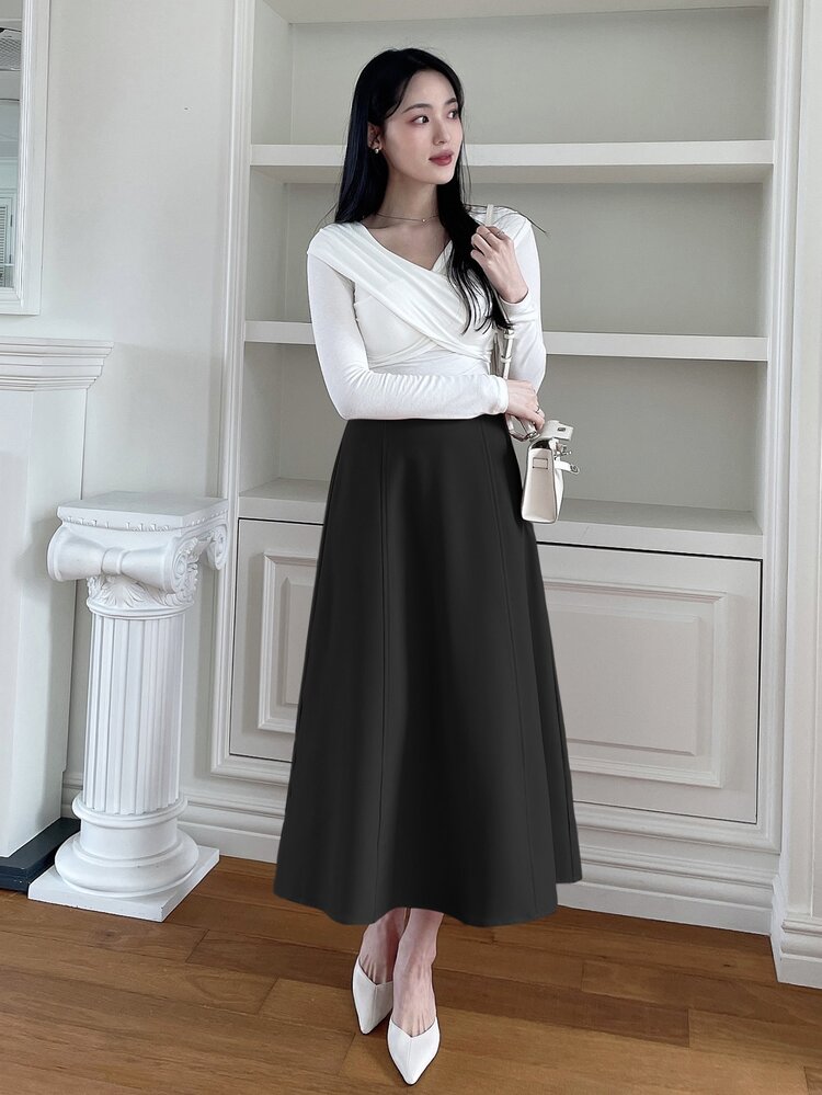 DAZY Women's Solid Color A-Line Elegant Skirt With Zipper For Spring/Summer,Back To School Clothes - Black - View 5