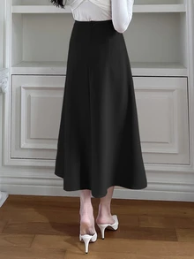 DAZY Women's Solid Color A-Line Elegant Skirt With Zipper For Spring/Summer,Back To School Clothes - Black - View 2