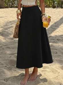 DAZY Women's Solid Color A-Line Elegant Skirt With Zipper For Spring/Summer,Back To School Clothes - Black - View 6