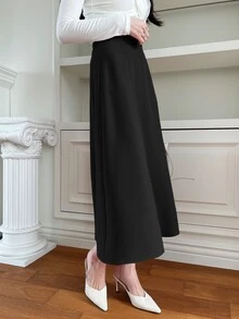 DAZY Women's Solid Color A-Line Elegant Skirt With Zipper For Spring/Summer,Back To School Clothes - Black - View 4