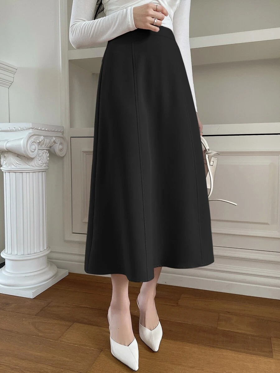 DAZY Women's Solid Color A-Line Elegant Skirt With Zipper For Spring/Summer,Back To School Clothes - Black - View 1