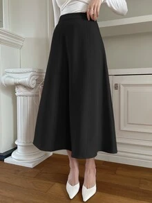 DAZY Women's Solid Color A-Line Elegant Skirt With Zipper For Spring/Summer,Back To School Clothes - Black - View 3