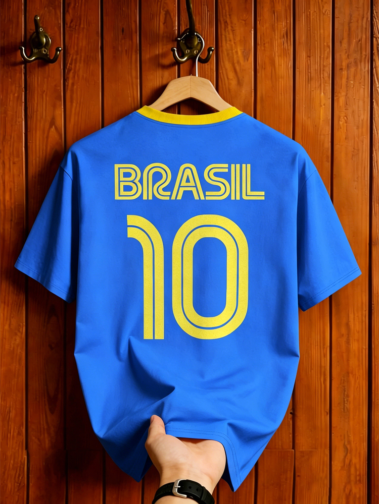 Aesthetic Post Brazil BRASIL Blue And Yellow Striped Retro Jersey,Men/Women Graphic T-Shirt,Summer Streetwear Vacation Loose Football Training Soccer Shirt Top - Multicolor - View 2
