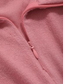 DAZY Solid Zipper Front Curved Hem Tee,Fall Clothes Long Sleeve Women Tops - Hot Pink - View 7