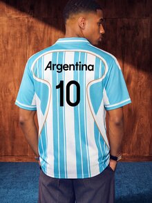 Aesthetic Post Men's Argentina Striped Soccer Polo Shirt, World Cup Style Short Sleeve, Perfect For Outdoor, Gatherings, Games & Daily Wear, Ceremony - Multicolor - View 5