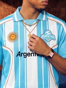Aesthetic Post Men's Argentina Striped Soccer Polo Shirt, World Cup Style Short Sleeve, Perfect For Outdoor, Gatherings, Games & Daily Wear, Ceremony - Multicolor - View 3