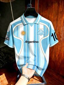 Aesthetic Post Men's Argentina Striped Soccer Polo Shirt, World Cup Style Short Sleeve, Perfect For Outdoor, Gatherings, Games & Daily Wear, Ceremony - Multicolor - View 7