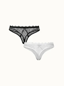 Bonmuse 3件套性感蕾丝女士丁字裤，浪漫蕾丝波点内裤，Pure Desire交叉绑带舒适内衣 - 彩色 - 查看 6