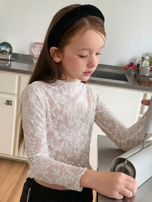 DAZY Half-High Neck Basic Pullover Casual Inner Layer T-Shirt For Tween Girls Fall - Beige - View 4