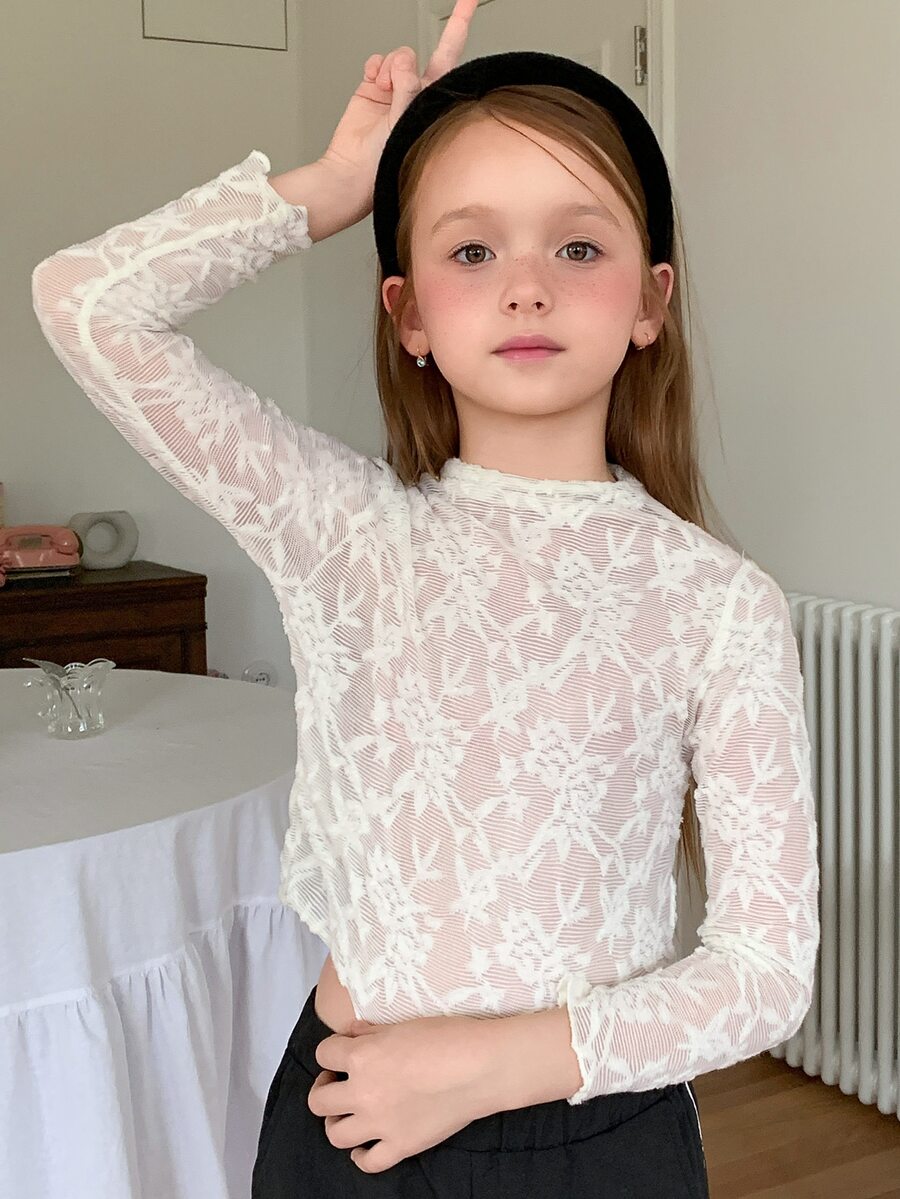 DAZY Half-High Neck Basic Pullover Casual Inner Layer T-Shirt For Tween Girls Fall - Beige - View 1