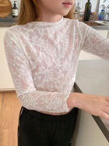 DAZY Half-High Neck Basic Pullover Casual Inner Layer T-Shirt For Tween Girls Fall - Beige - View 5