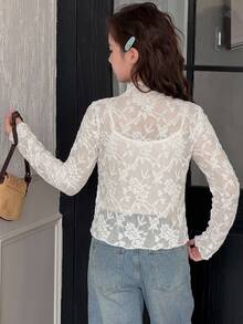 DAZY Half-High Neck Basic Pullover Casual Inner Layer T-Shirt For Tween Girls Fall - Beige - View 9