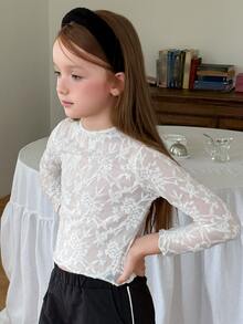 DAZY Half-High Neck Basic Pullover Casual Inner Layer T-Shirt For Tween Girls Fall - Beige - View 7