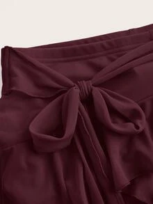 SHEIN ICON 女款多層荷葉邊低腰 Y2K 黑色迷你裙 - 紫紅色 - 查看 3