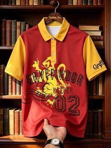 Manfinity HARRY POTTER X SHEIN Men's Summer Casual Colorblock Patchwork Letter Print Polo Shirt - Multicolor - View 5