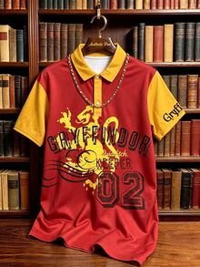 Manfinity HARRY POTTER X SHEIN Men's Summer Casual Colorblock Patchwork Letter Print Polo Shirt - Multicolor - View 1