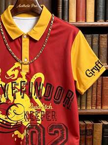 Manfinity HARRY POTTER X SHEIN Men's Summer Casual Colorblock Patchwork Letter Print Polo Shirt - Multicolor - View 4