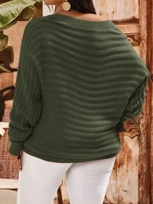 Rosumi Plus Size Casual Traditional Elegant Solid Color Batwing Sleeve Sweater, Autumn/Winter,2025 New Formal Dinner Office Army Green - Army Green - View 3