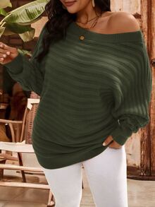 Rosumi Plus Size Casual Traditional Elegant Solid Color Batwing Sleeve Sweater, Autumn/Winter,2025 New Formal Dinner Office Army Green - Army Green - View 4