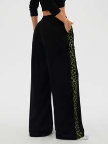 SHEIN LUNE Women's Autumn/Winter Leopard Print Patchwork Casual Straight Leg Pants - Multicolor - View 2